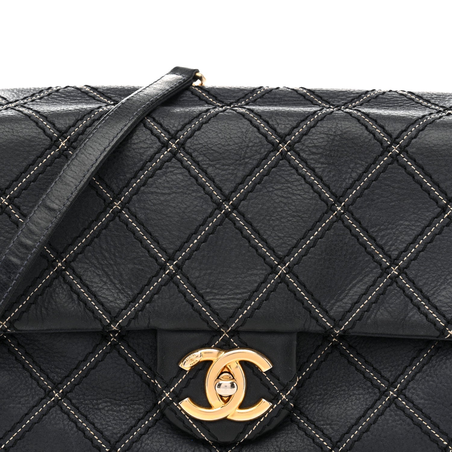 Iridescent Calfskin Triple Stitched Medium Flap Navy