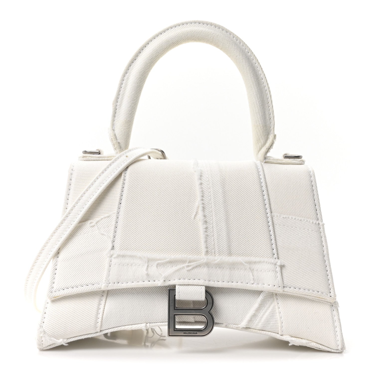 Denim Patchwork Small Hourglass Top Handle Bag Optic White
