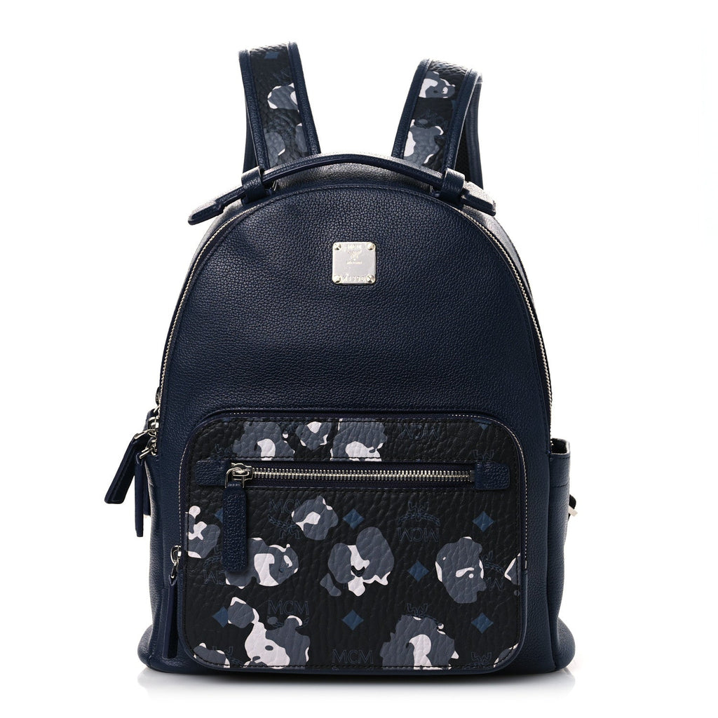 Calfskin Visetos Floral Leopard Klassik Small Stark Backpack Blue Black