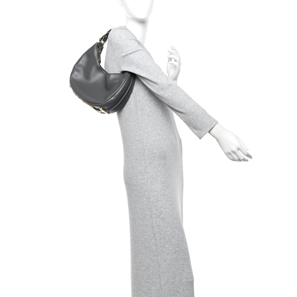 Vitello Grace Matte Small Fendigraphy Hobo Bag Anthracite