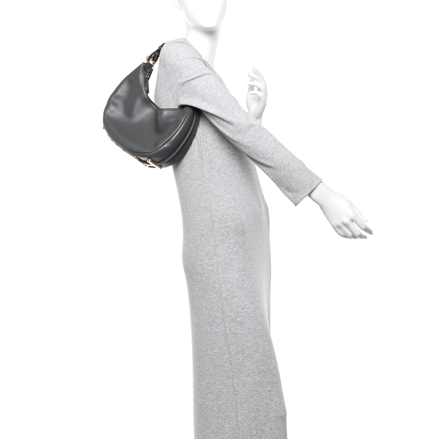 Vitello Grace Matte Small Fendigraphy Hobo Bag Anthracite