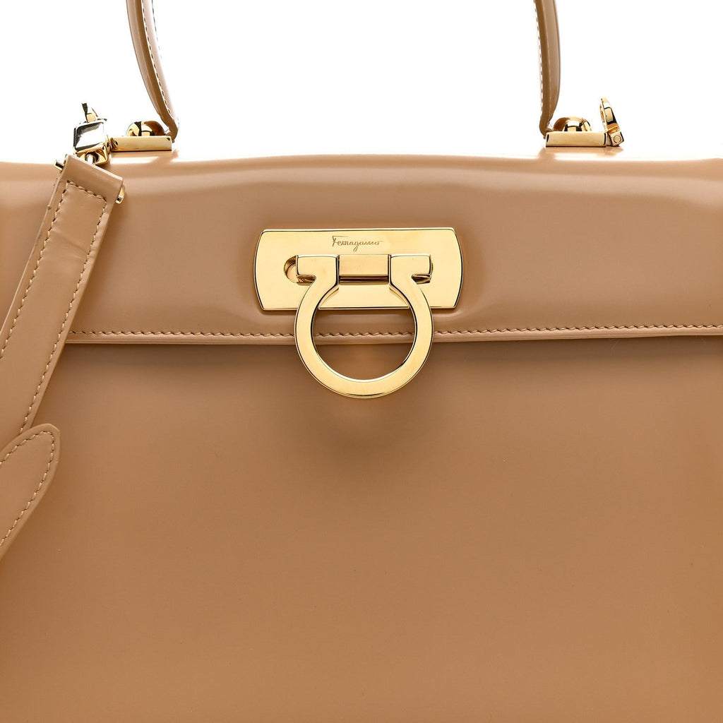 Brushed Off Calfskin Iconic Large Top Handle Bag Camel