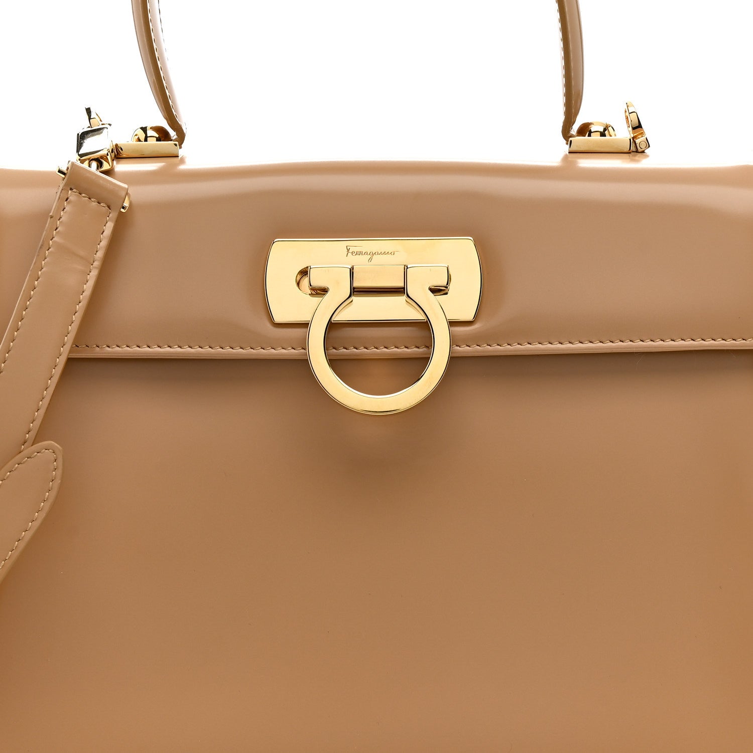 Brushed Off Calfskin Iconic Large Top Handle Bag Camel