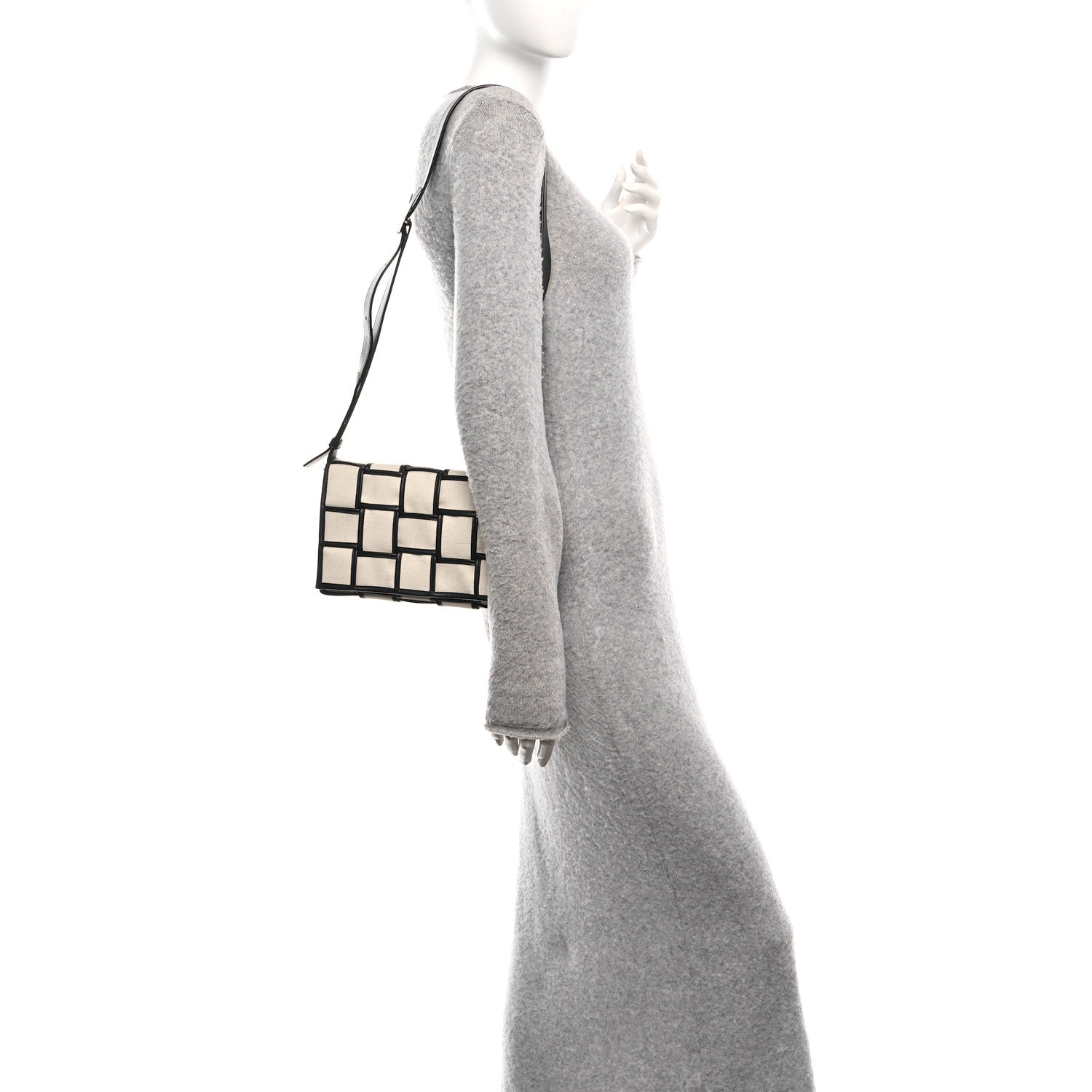 Canvas Intrecciato Padded Cassette Crossbody Bag Natural Black