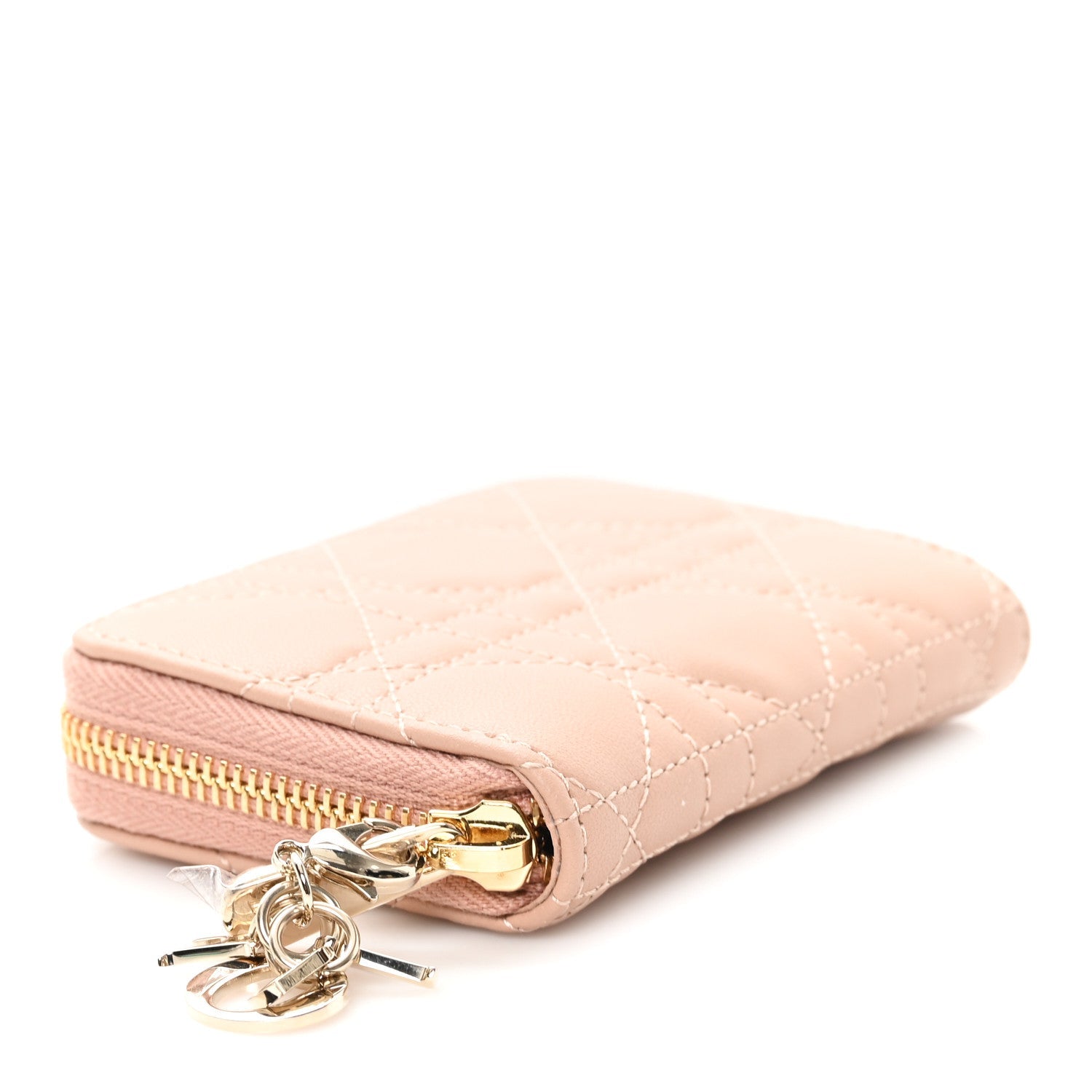 Lambskin Cannage Small Lady Dior Voyageur Coin Purse Rose Des Vents