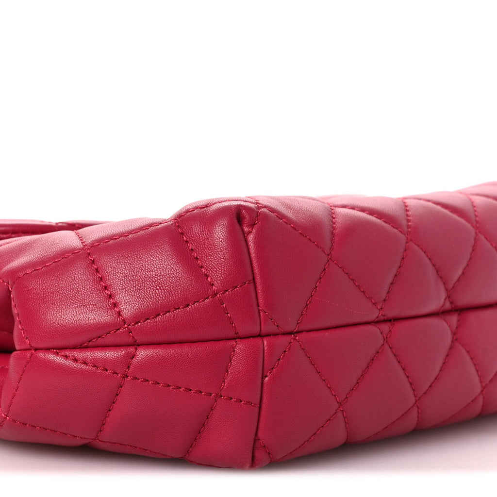 Lambskin Quilted Large Daily Supple Flap Dark Pink