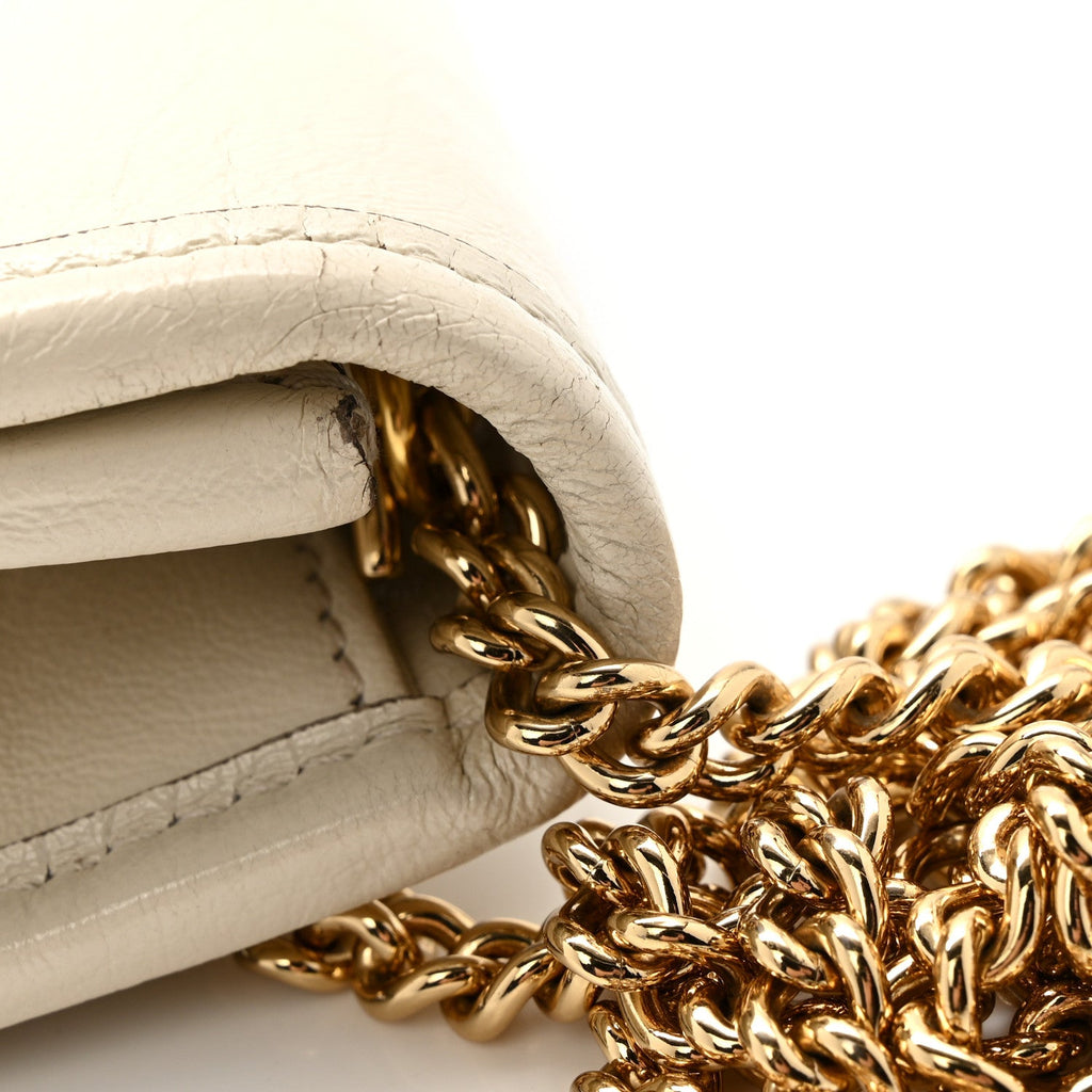 Textured Calfskin Web Mini Rajah Slim Flap Shoulder Bag Mystic White