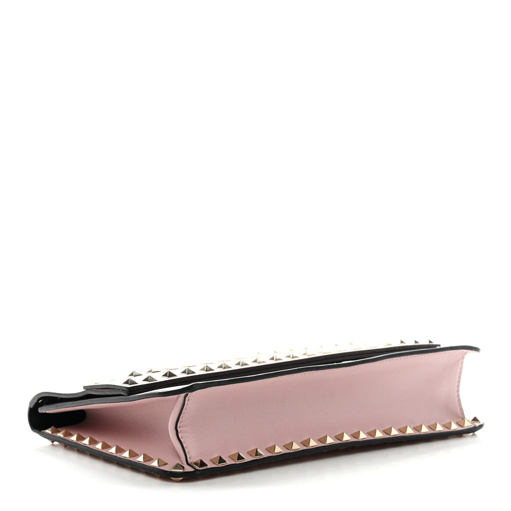 Pebble Calfskin Rockstud Side Slip Wristlet Clutch Water Rose