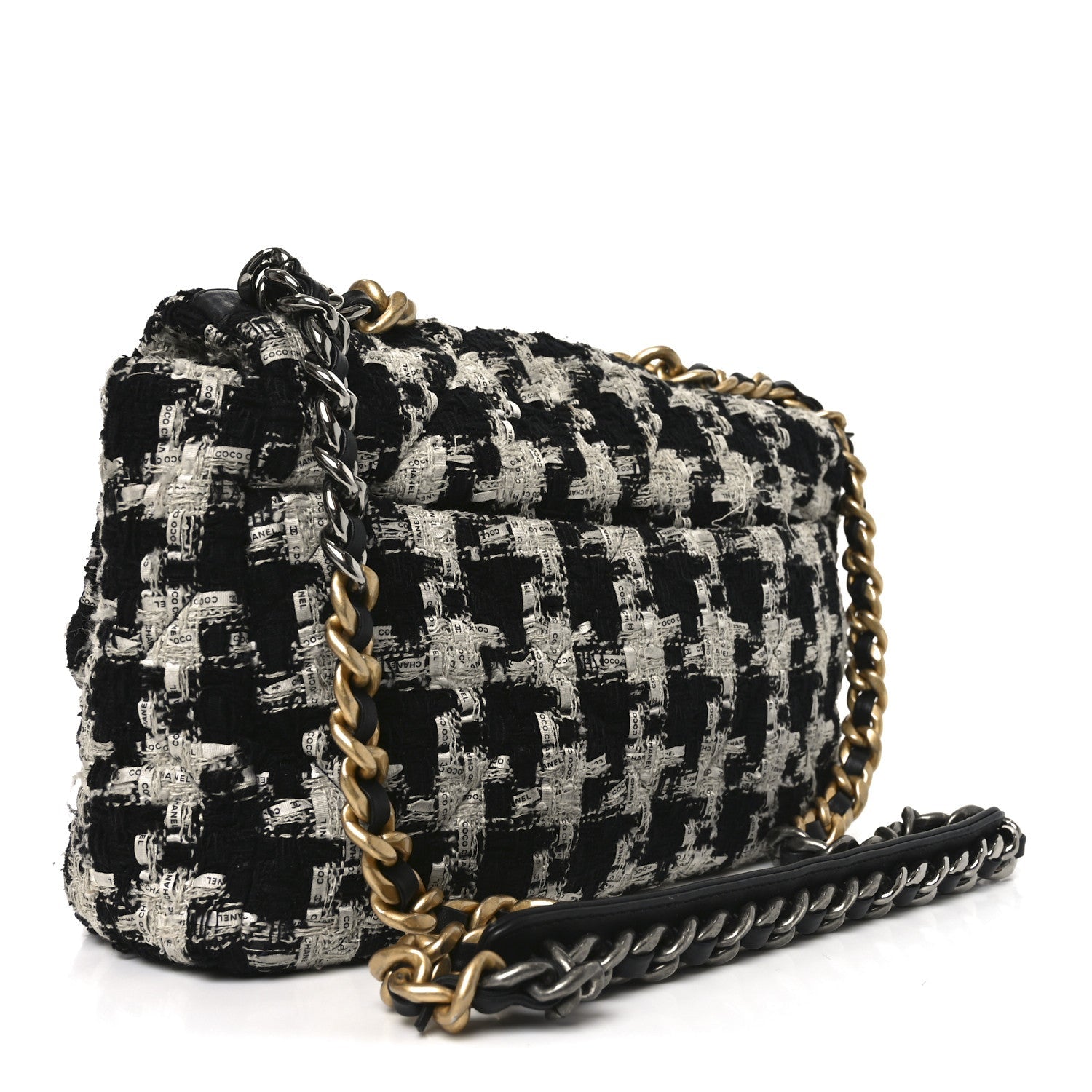 Tweed Quilted Large Chanel 19 Flap Black Ecru White