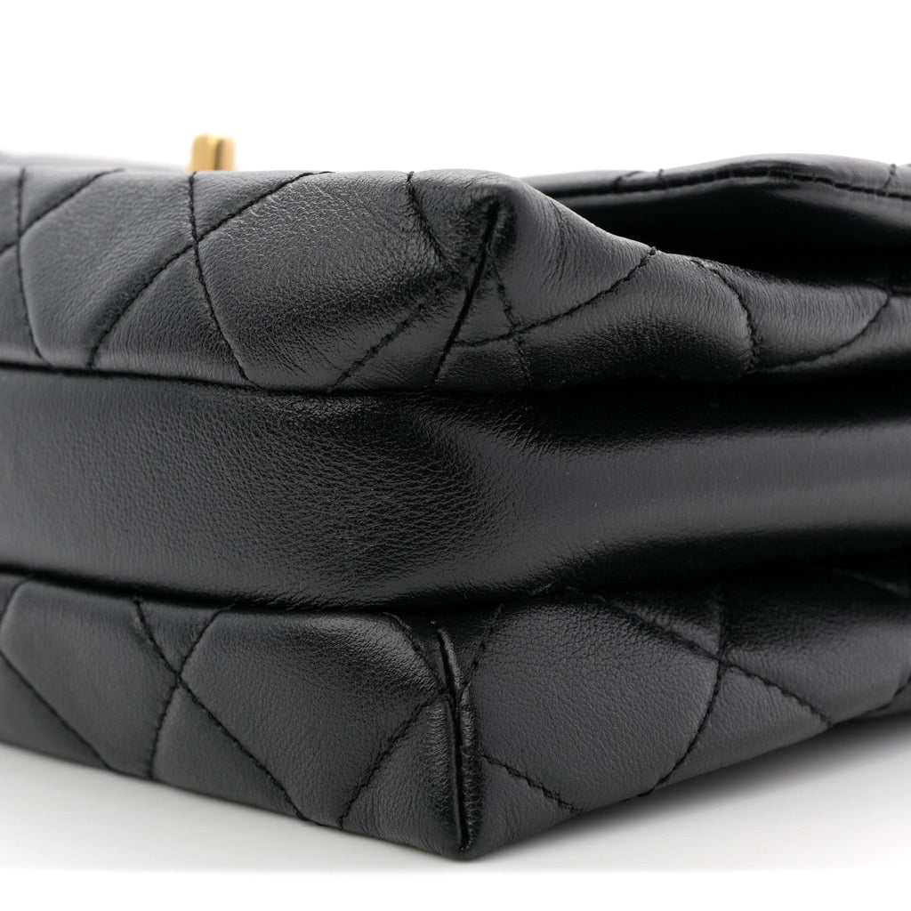Calfskin Quilted Belt Chain Flap Black