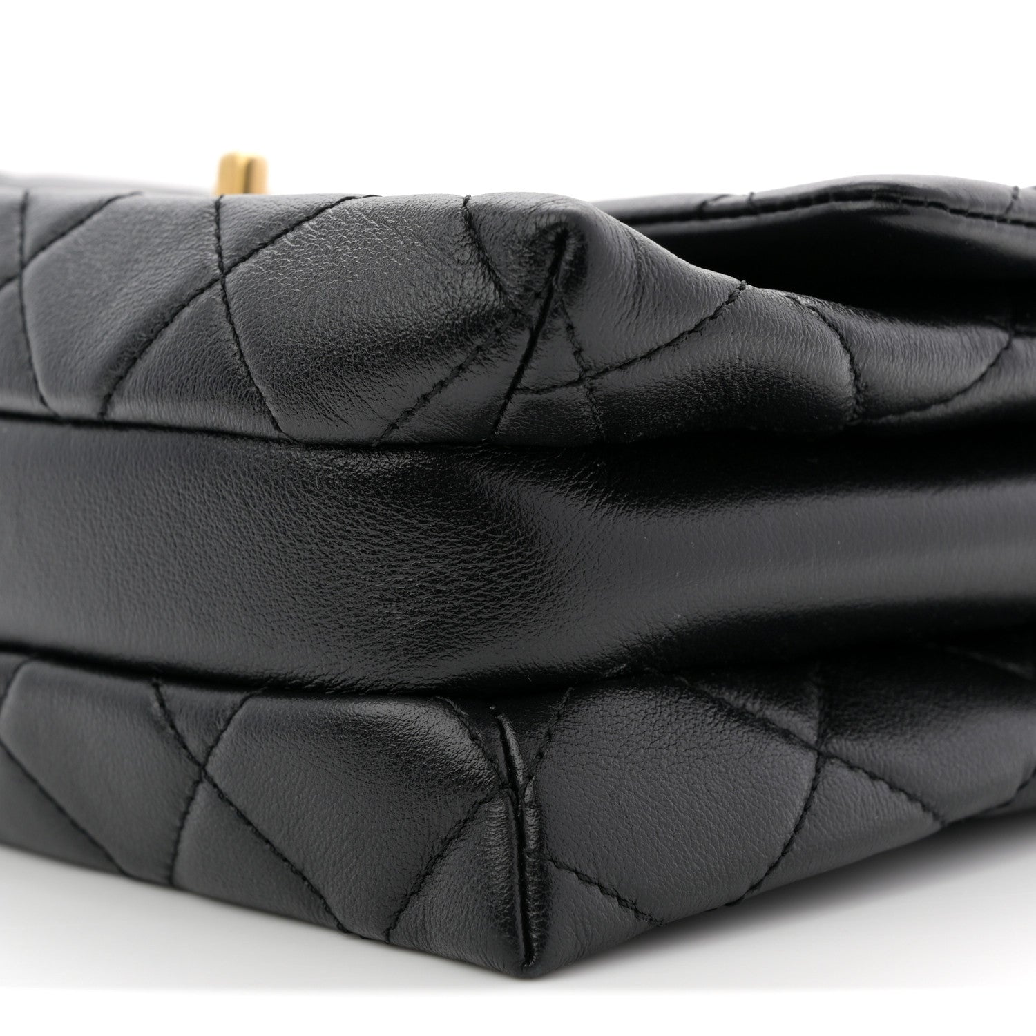 Calfskin Quilted Belt Chain Flap Black