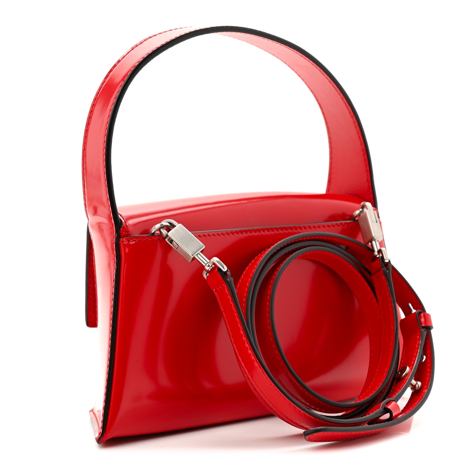 Brushed Calfskin Small Geometric Prisma Shoulder Bag Flame Red