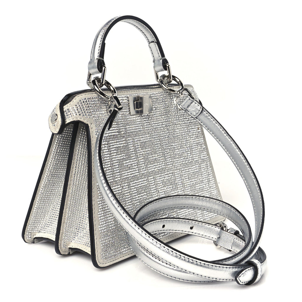 Crystal Vitello Laminato FF Petite Peekaboo I SEE U Satchel Crystal Argento