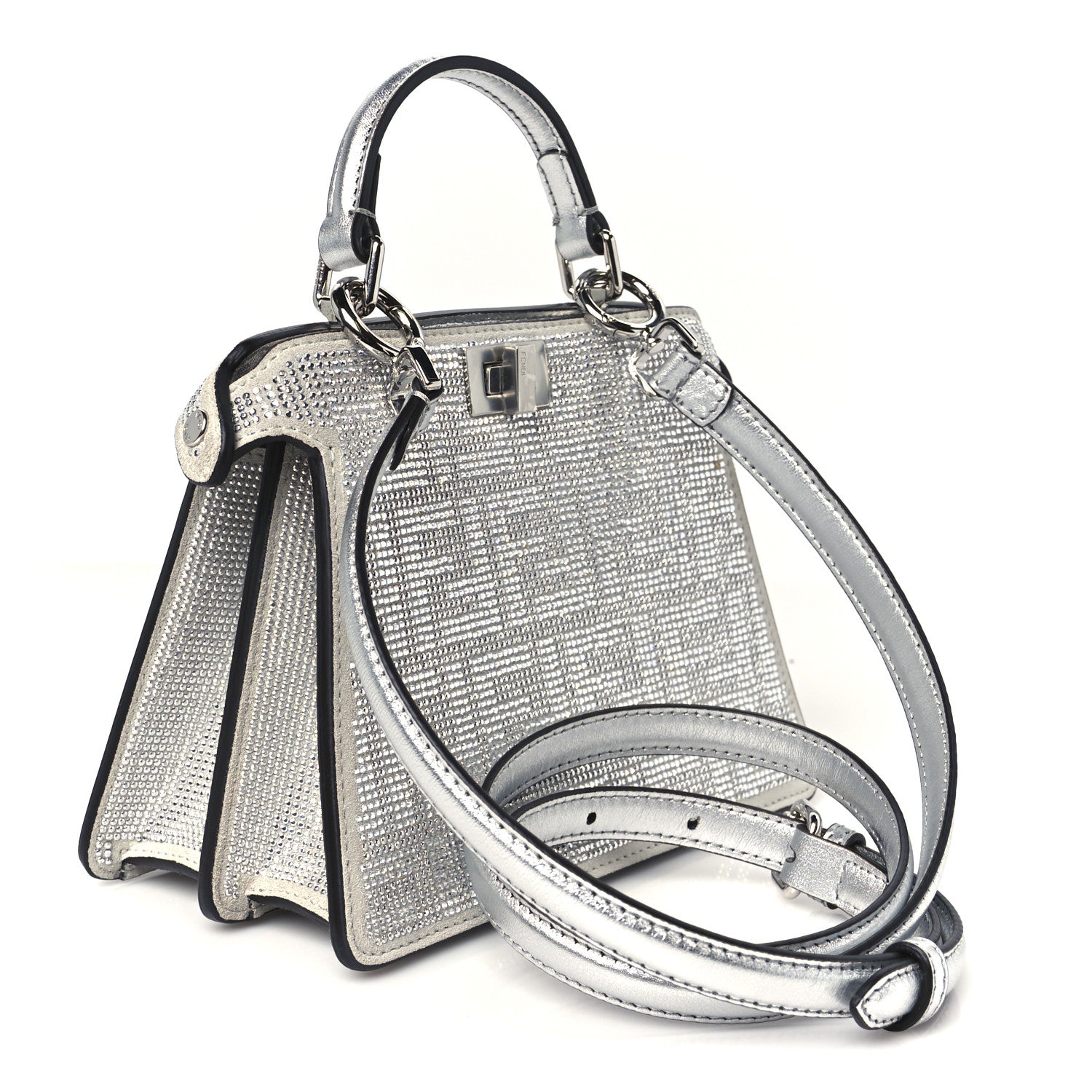 Crystal Vitello Laminato FF Petite Peekaboo I SEE U Satchel Crystal Argento