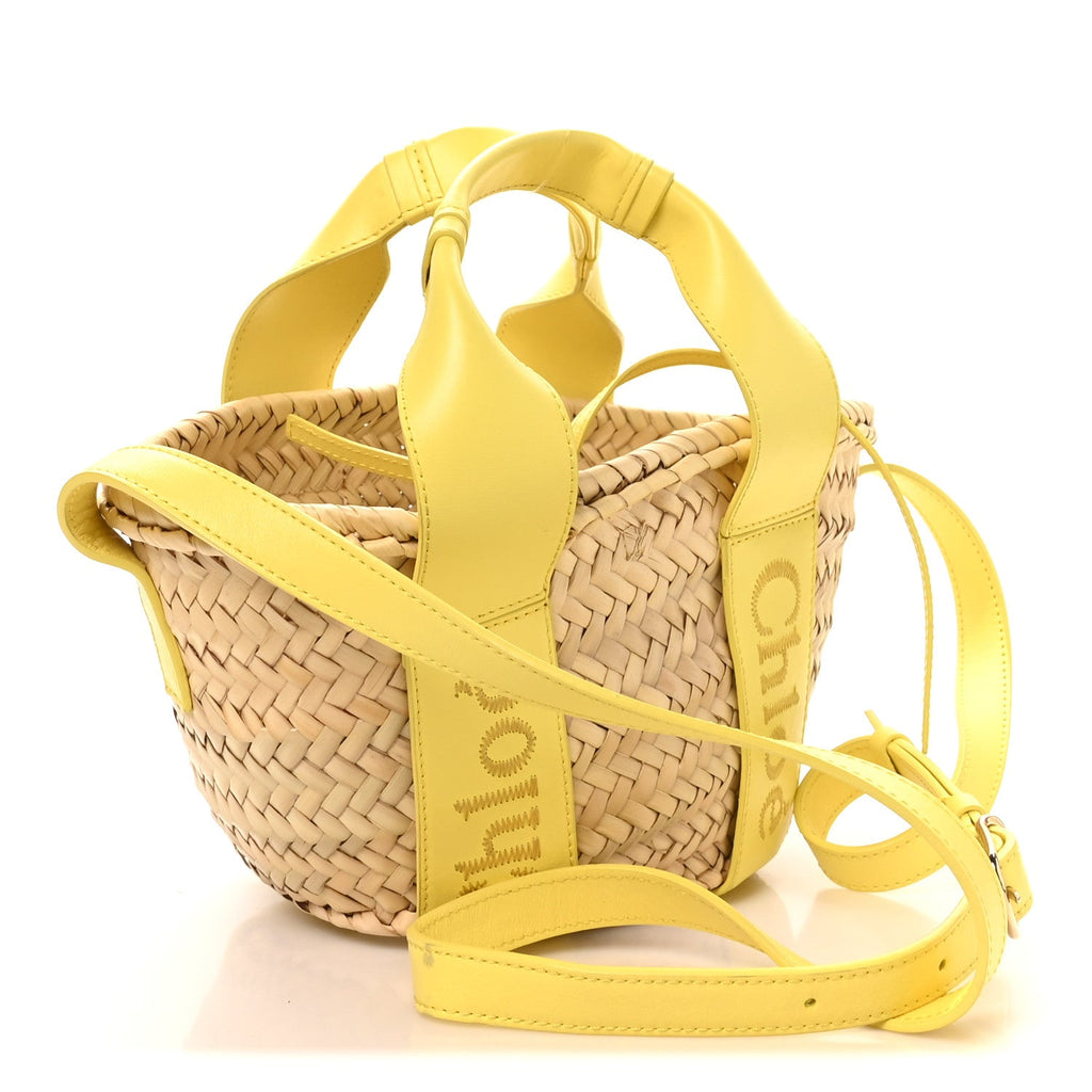 Raffia Smooth Calfskin Small Sense Basket Daffodil Yellow
