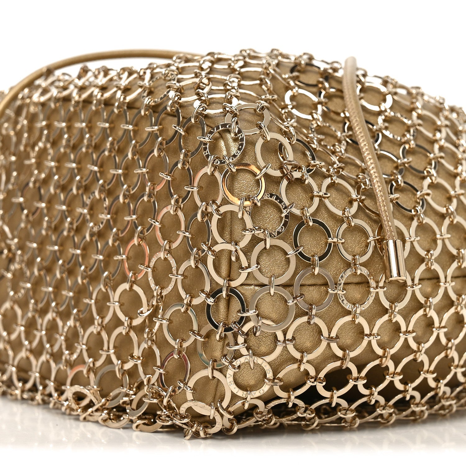 Metallic Calfskin Mesh Long Chain Bucket Bag Gold