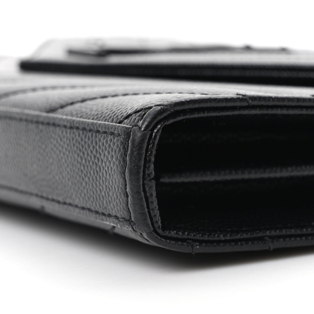 Grain De Poudre Matelasse Chevron Monogram Monochrome Chain Wallet Black