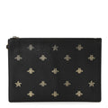Dollar Calfskin Boar Effect Bee Star Zip Wristlet Pouch Black