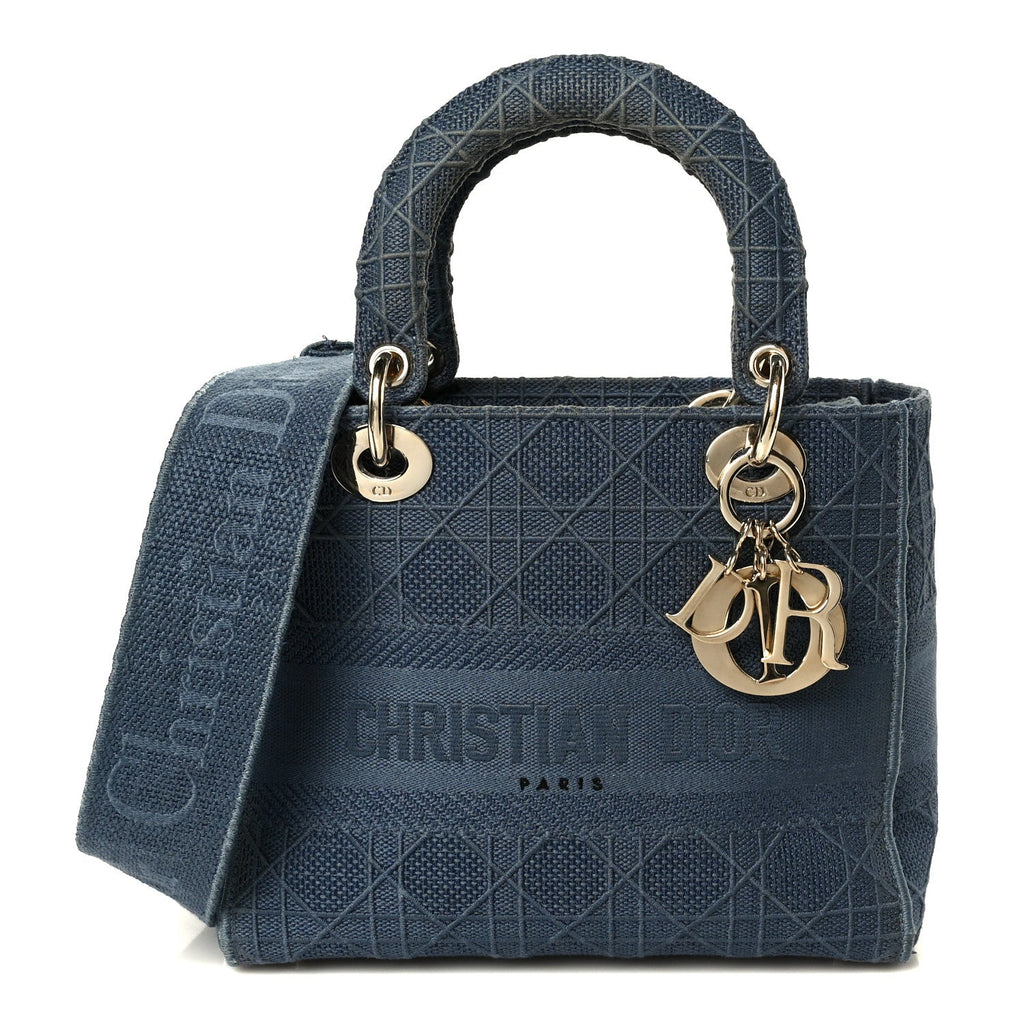 Canvas Embroidered Cannage Medium Lady D-Lite Denim Blue