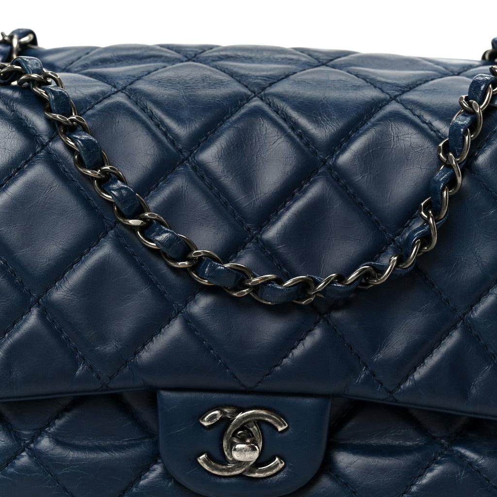 Glazed Calfskin Quilted Medium Coco Soft Flap Navy