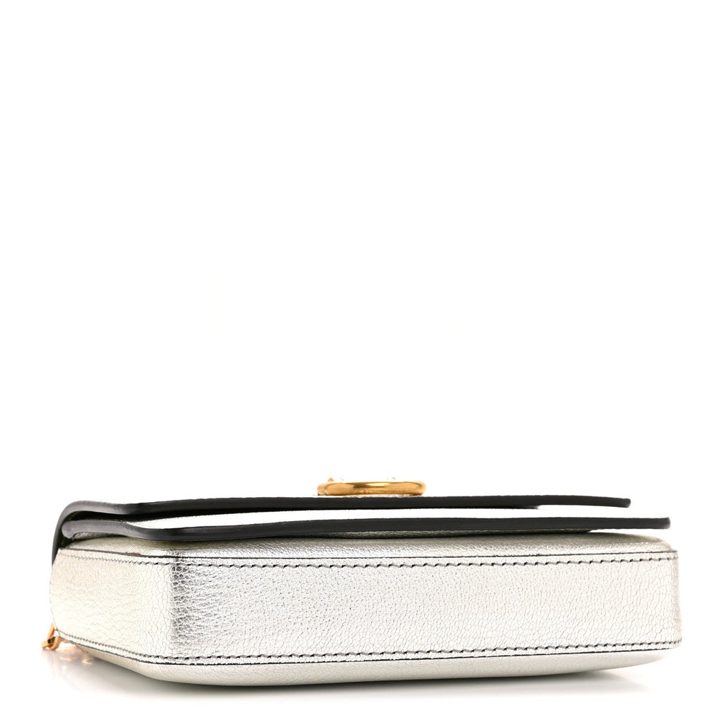 Metallic Hayes Goatskin D-Ring Mini Bag Silver