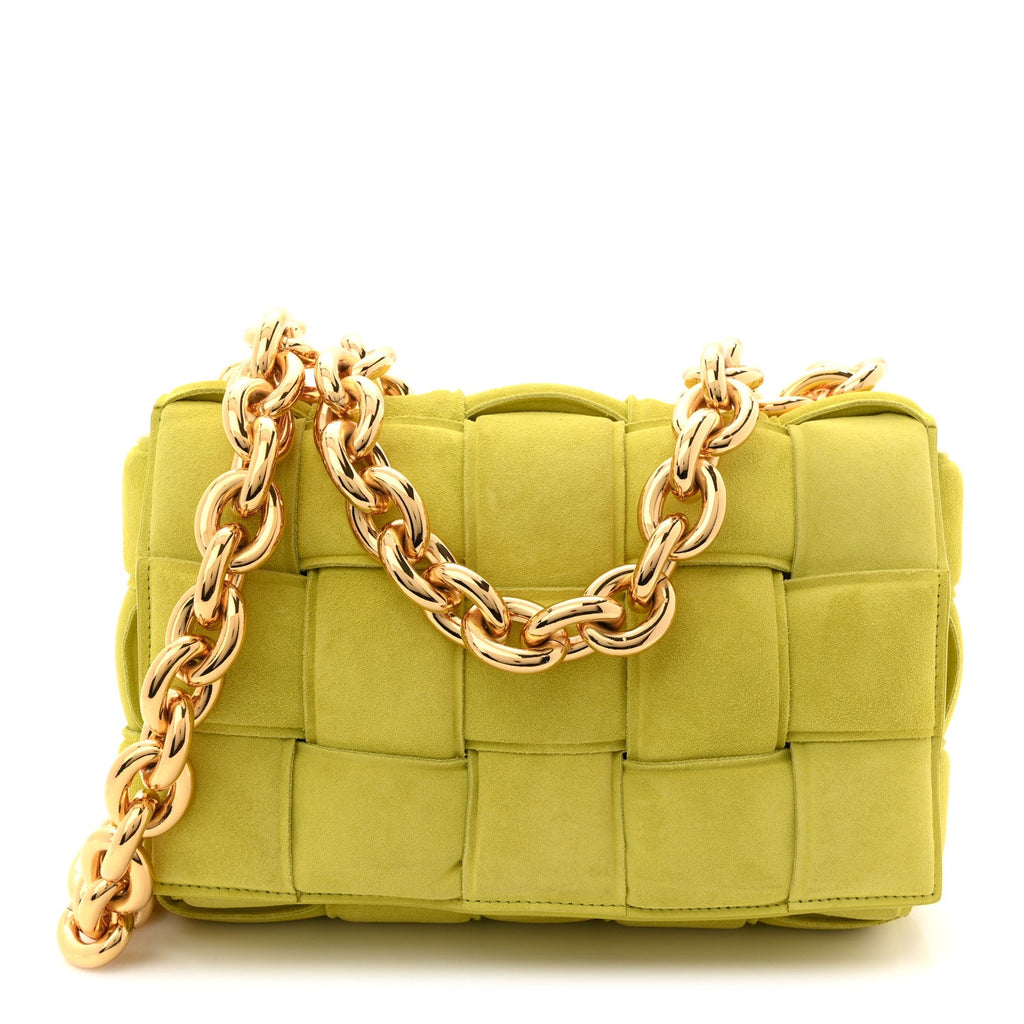 Suede Maxi Intrecciato Padded Chain Cassette Crossbody Bag Kiwi