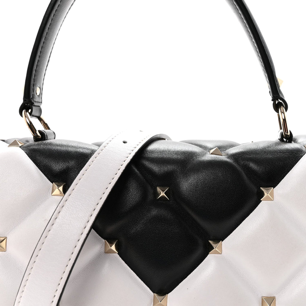 Nappa Medium Candystud Top Handle Bag White Black