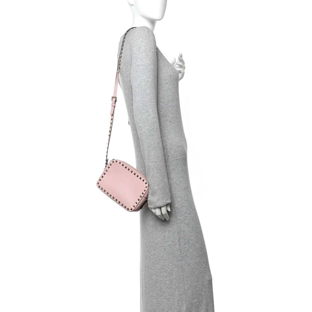Calfskin Rockstud Camera Crossbody Bag Water Rose