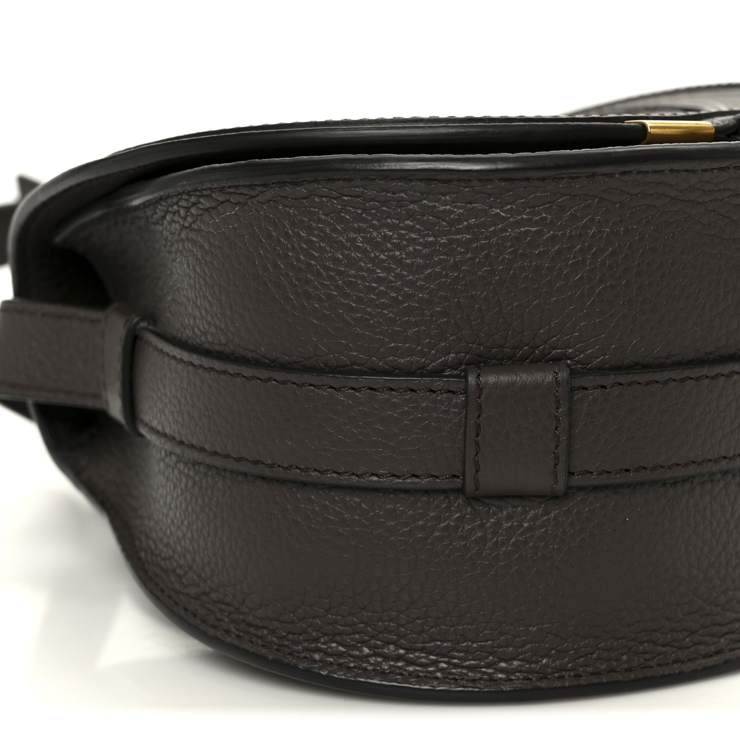 Grained Calfskin Small Marcie Round Crossbody Bag Bold Brown