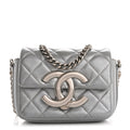 Metallic Lambskin Quilted Mini Giant CC Flap Argent