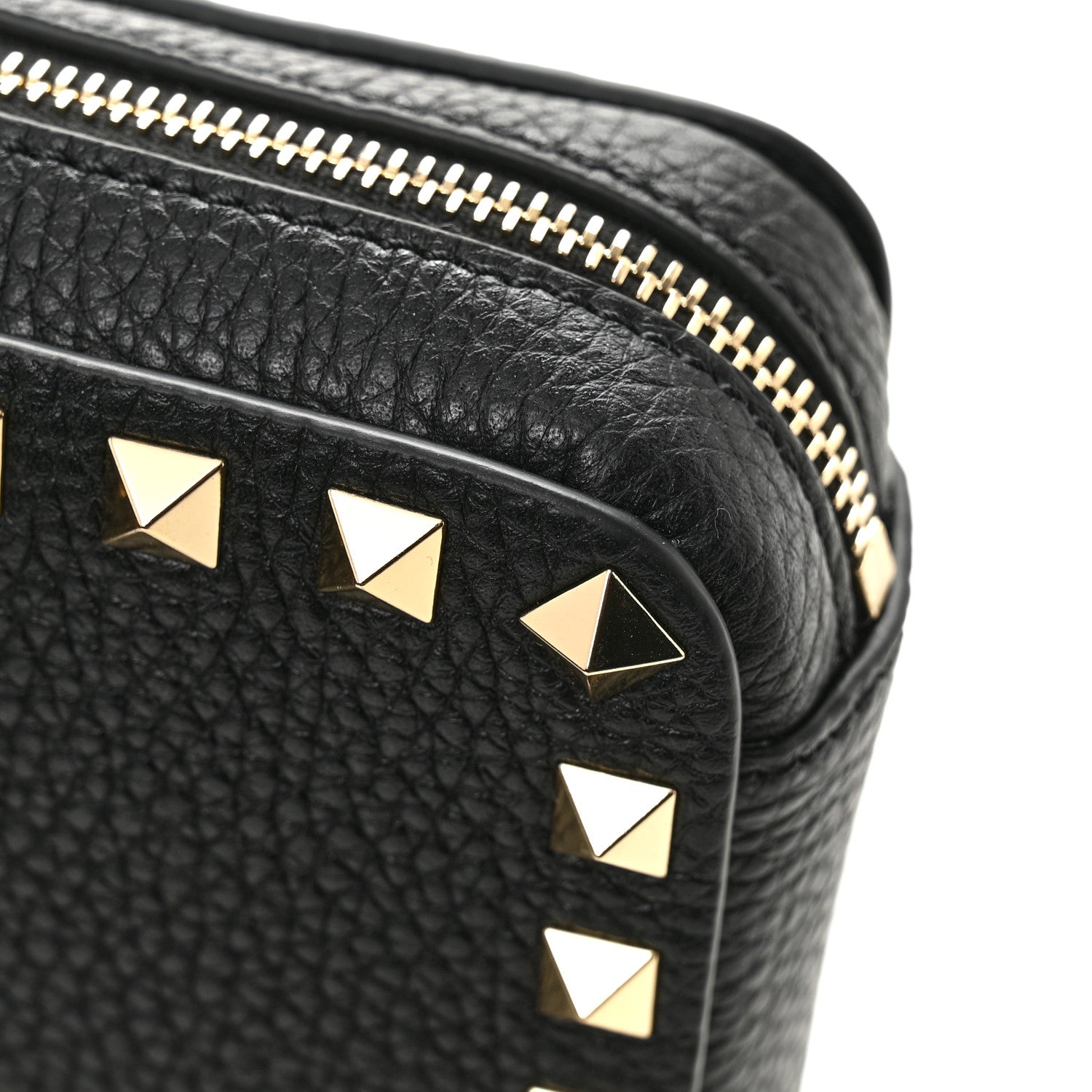 Pebbled Calfskin Rockstud Wristlet Zip Pouch Black