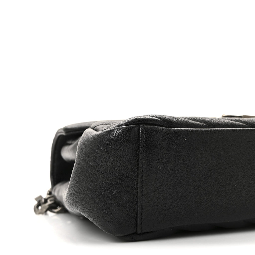 Sheepskin Matelasse Chevron Monogram Medium College Bag Black
