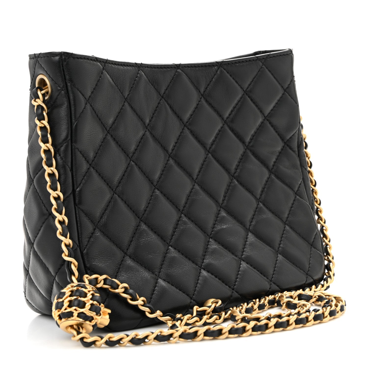 Lambskin Quilted Small Pearl Crush Hobo Black
