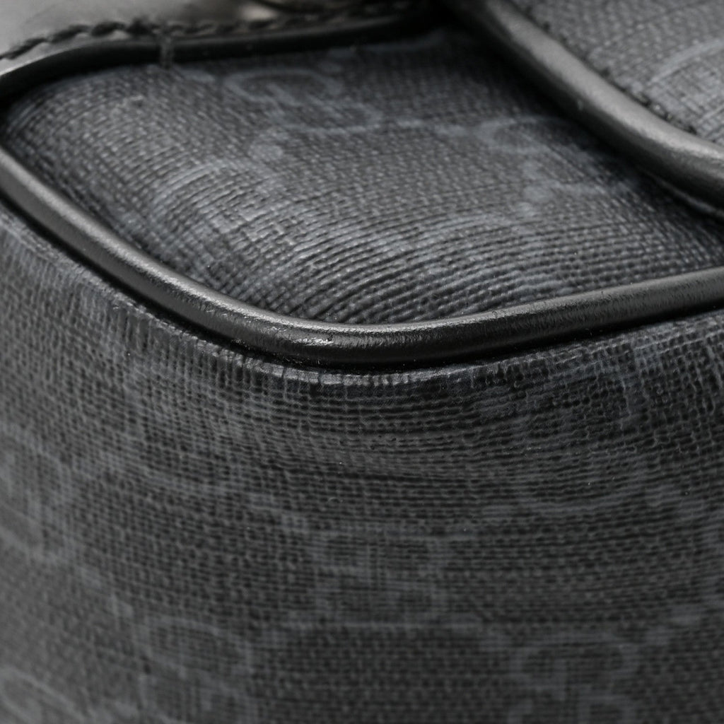 GG Supreme Monogram Textured Dollar Calfskin Retro Interlocking G Flap Messenger Bag Black