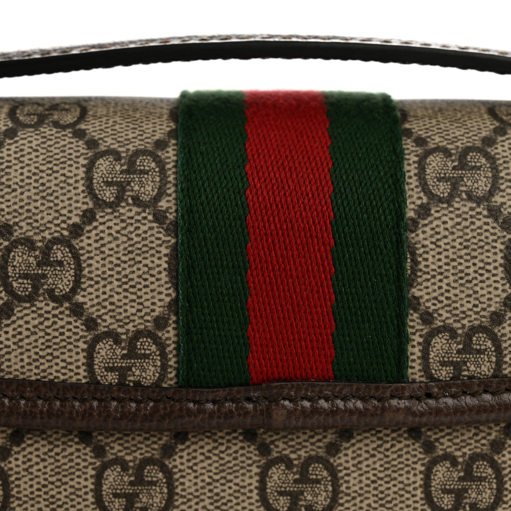 GG Supreme Monogram Textured Dollar Calfskin Small Ophidia Top Handle Shoulder Bag Beige Brown