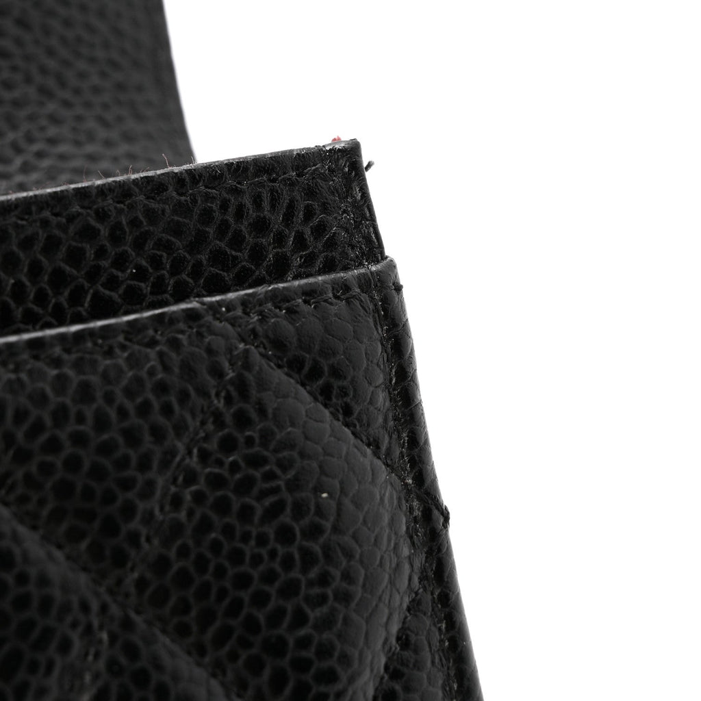 Caviar Quilted Flap  Holder Wallet Black