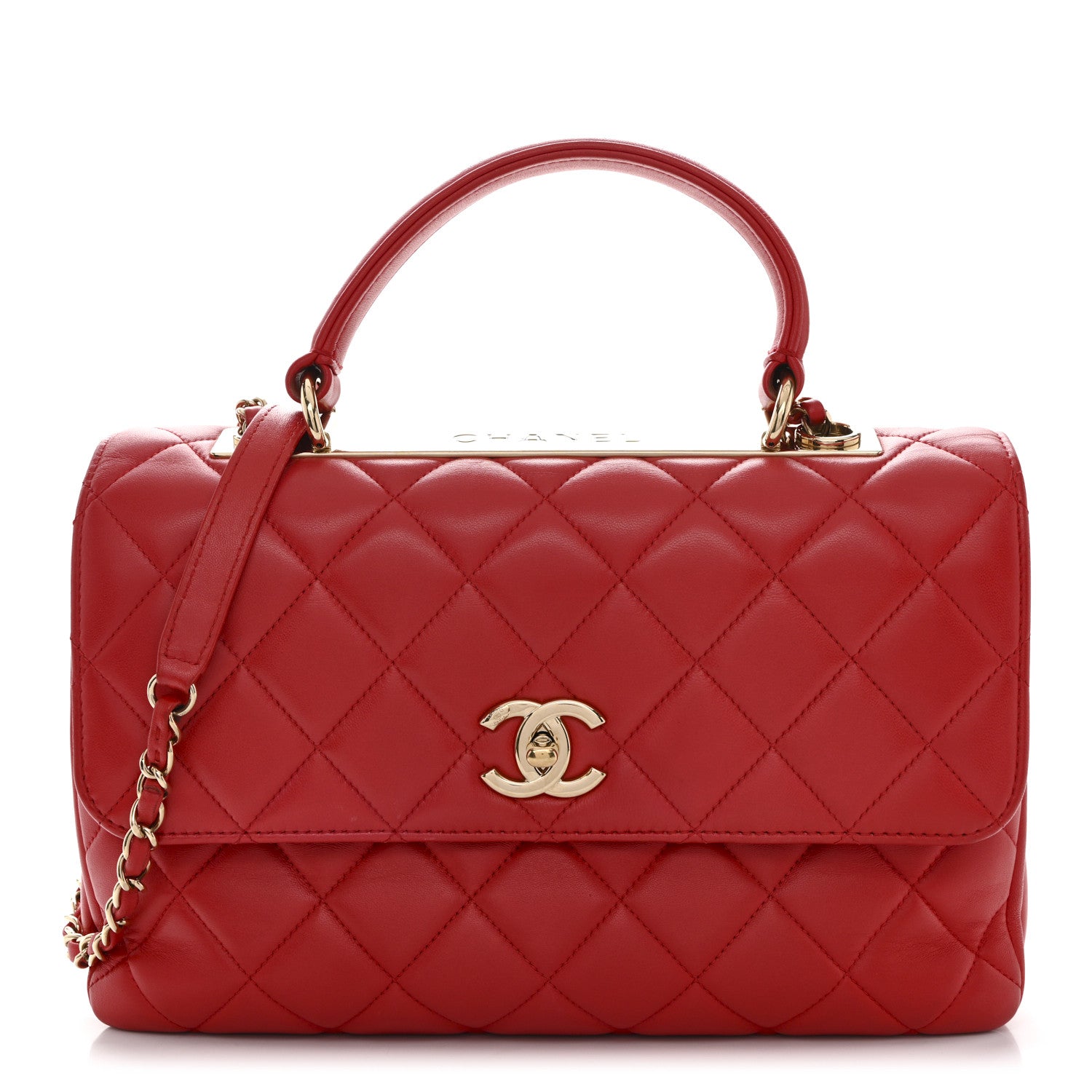 Lambskin Quilted Medium Trendy CC Flap Dual Handle Bag Red