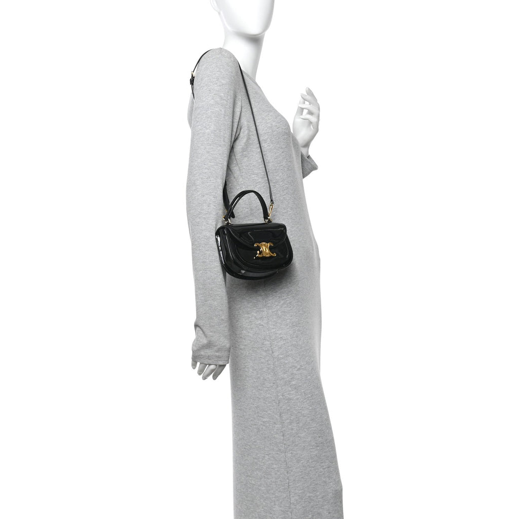 Patent Calfskin Triomphe Mini Besace Clea Black