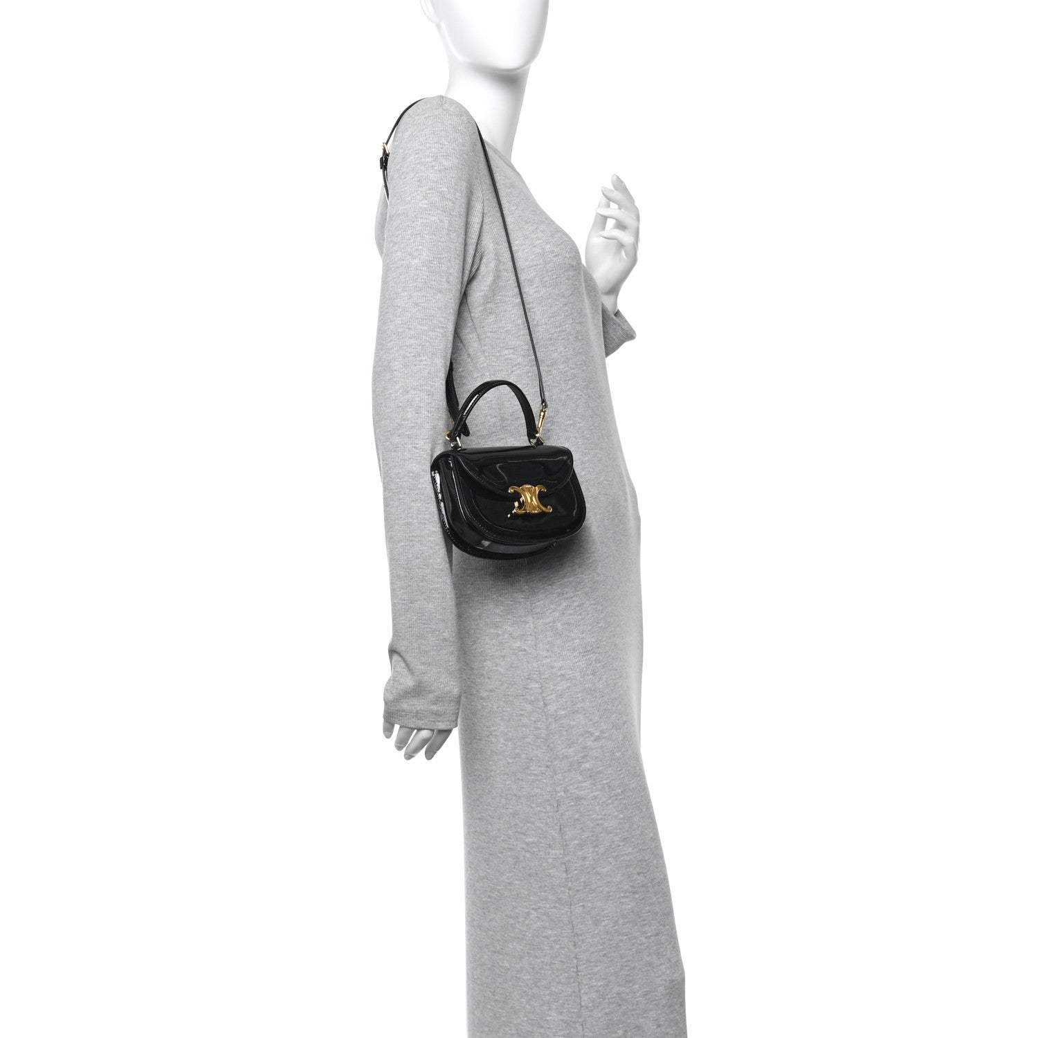 Patent Calfskin Triomphe Mini Besace Clea Black