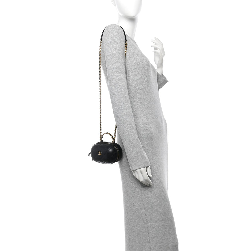 Lambskin Quilted CC Bubble Vanity Case With Chain Black