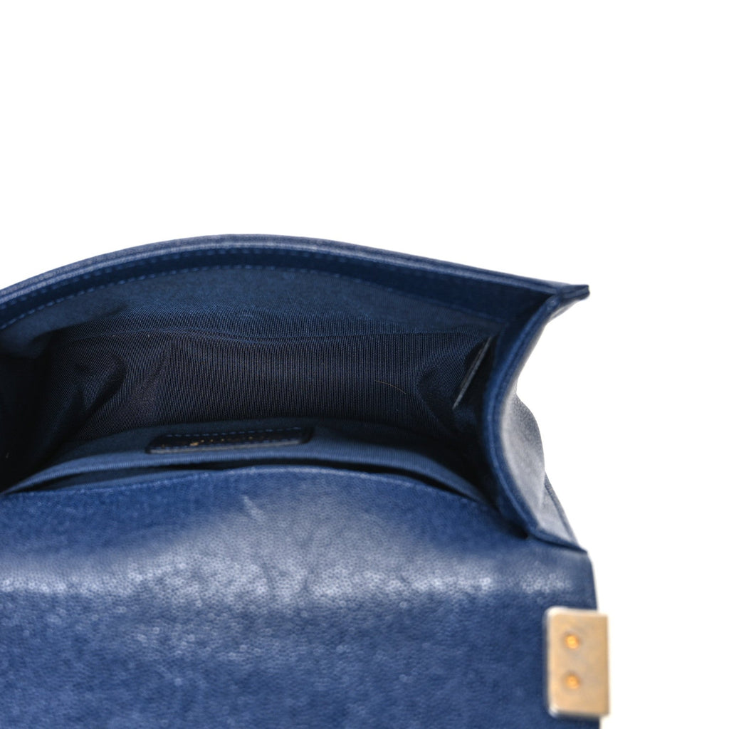 Caviar Quilted Small Boy Flap Dark Blue