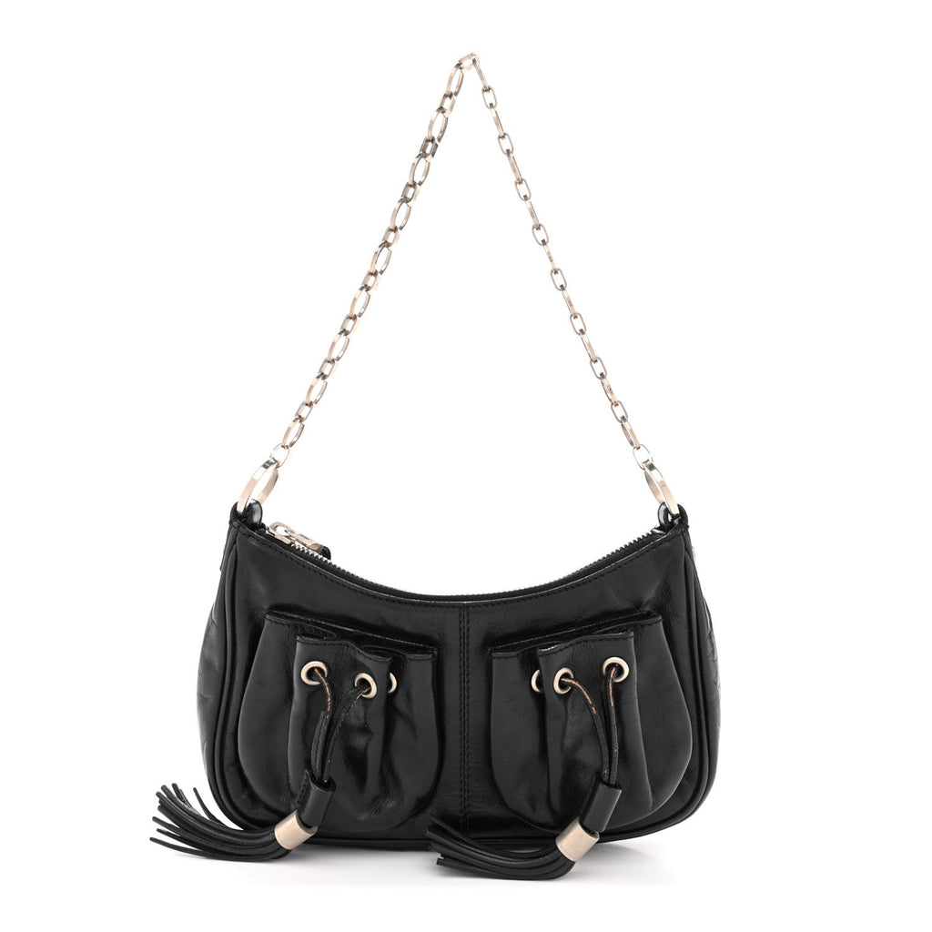 Lambskin Tassel Hobo Black