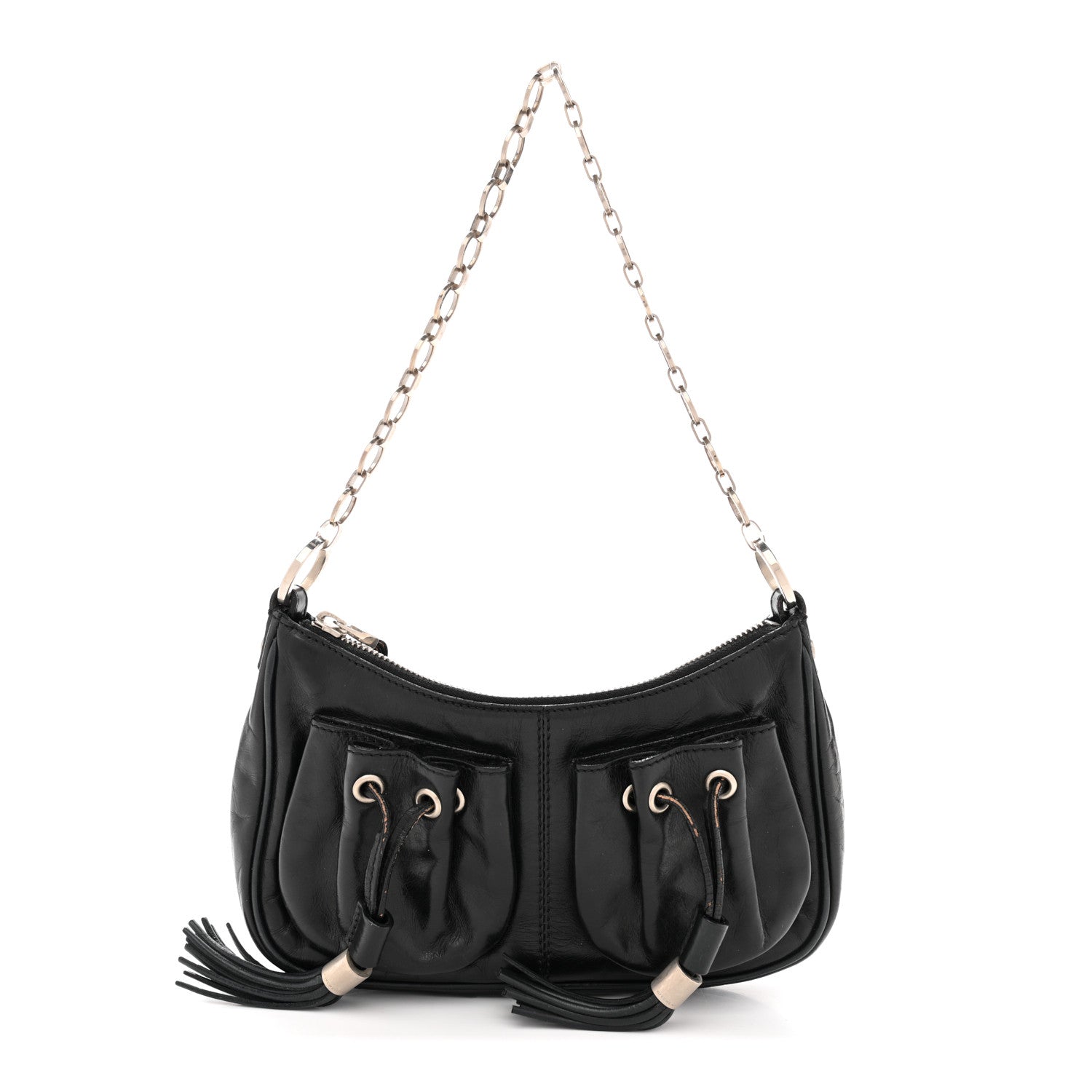 Lambskin Tassel Hobo Black