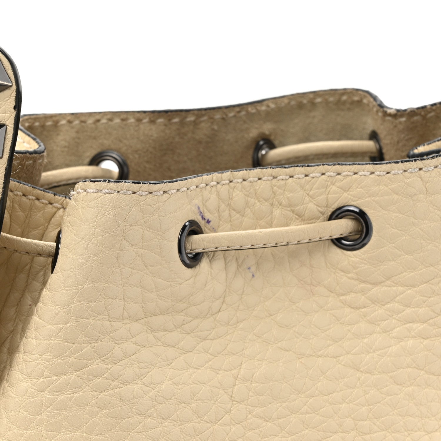 Grained Calfskin Rockstud Bucket Bag Ivory
