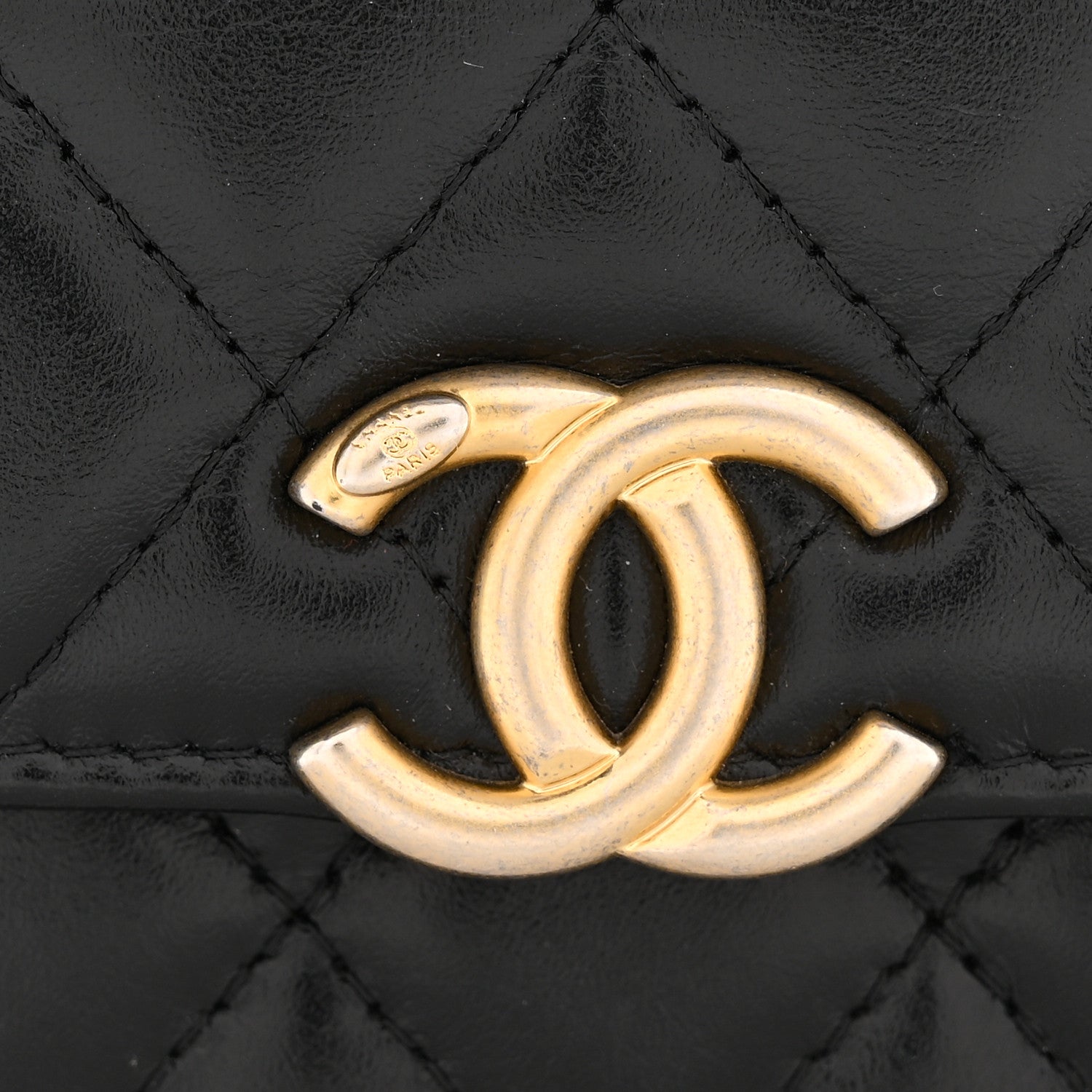 Calfskin Quilted Perfect Fit Coin Purse With Chain Black