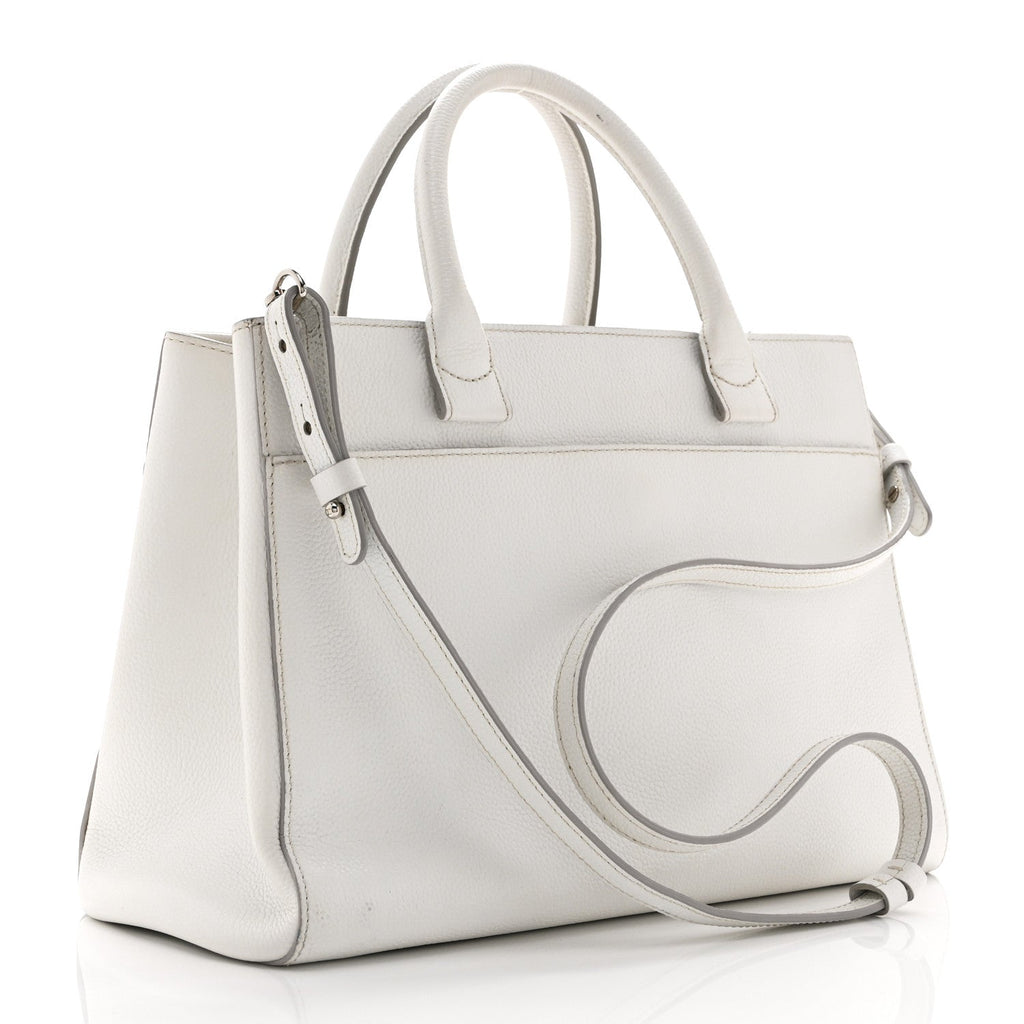 Grained Calfskin Small Neo Executive Shopper Tote White