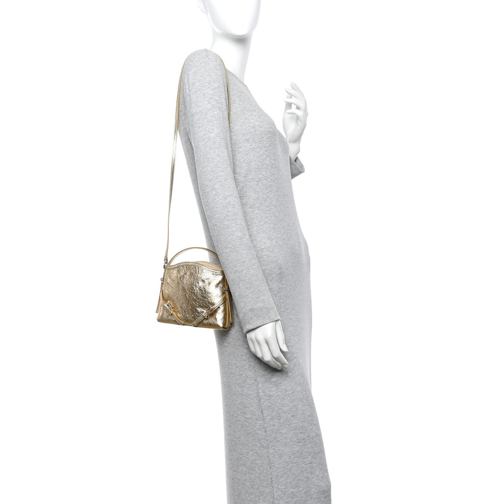 Metallic Tumbled Calfskin Nano Voyou Bag Golden Sand