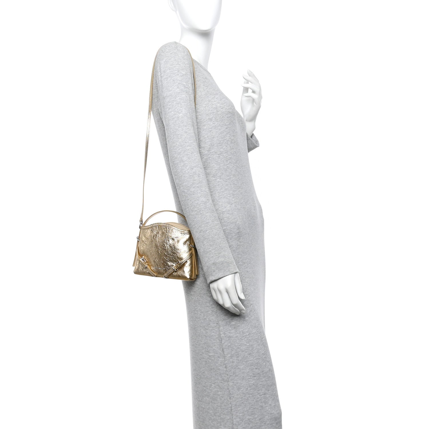 Metallic Tumbled Calfskin Nano Voyou Bag Golden Sand