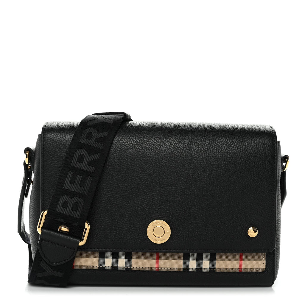 Coated Canvas Calfskin Vintage Check Medium Note Crossbody Bag Black