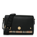 Coated Canvas Calfskin Vintage Check Medium Note Crossbody Bag Black